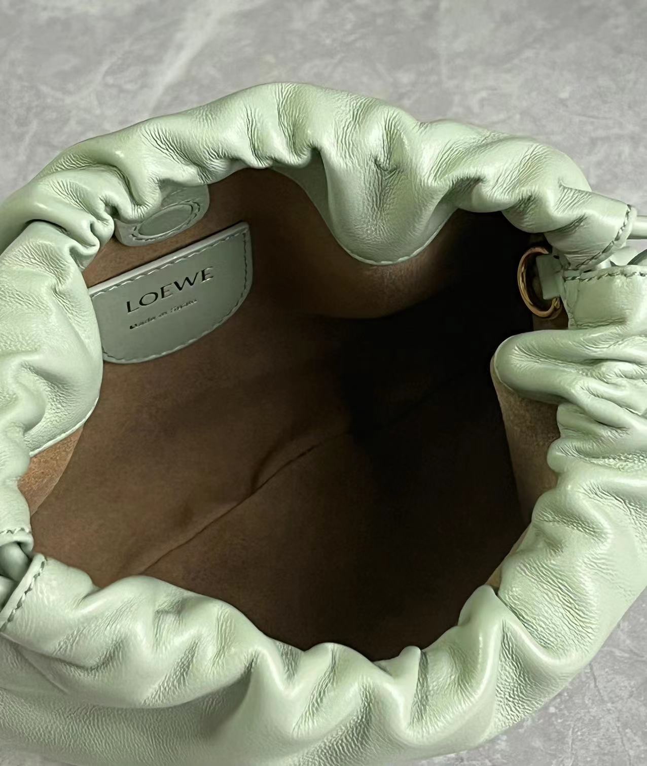 Loewe Mini Flamenco Purse bag in mellow nappa lambskin Beton Green